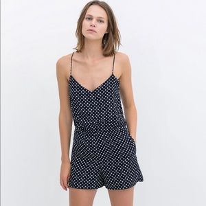 1 Zara navy polka dot romper sexy back, pockets